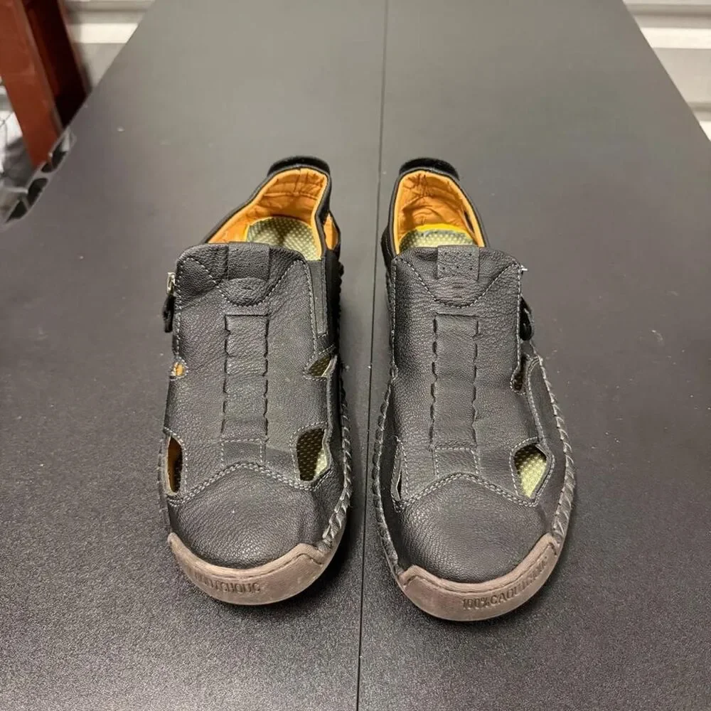 Greks Men's Black and Grey leather Sandals